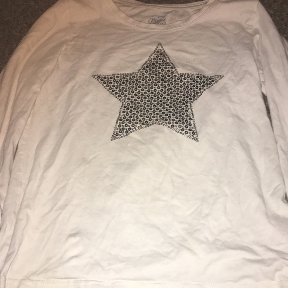 Long sleeve white and gold shirt, size 12 in girls
